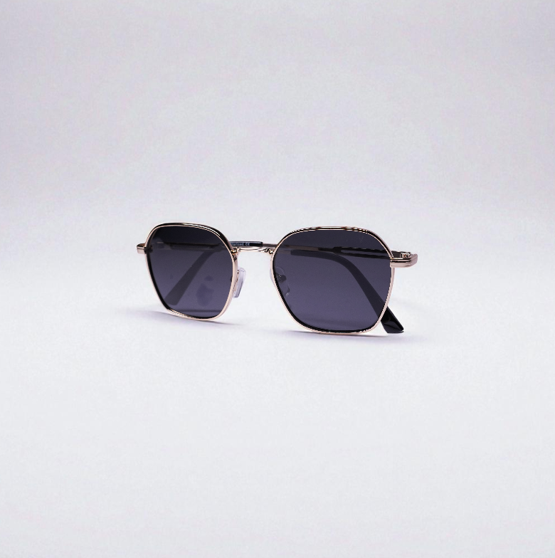 Timeless Gold-Frame Geometric Sunglasses with Polarized Black Lenses